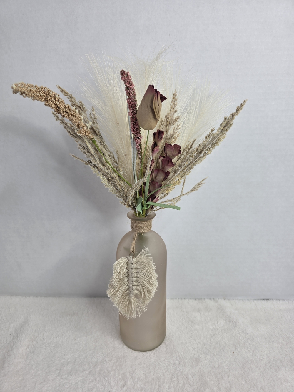 Neutral Taupe Decorative Vase with Dried Floral Arrangement